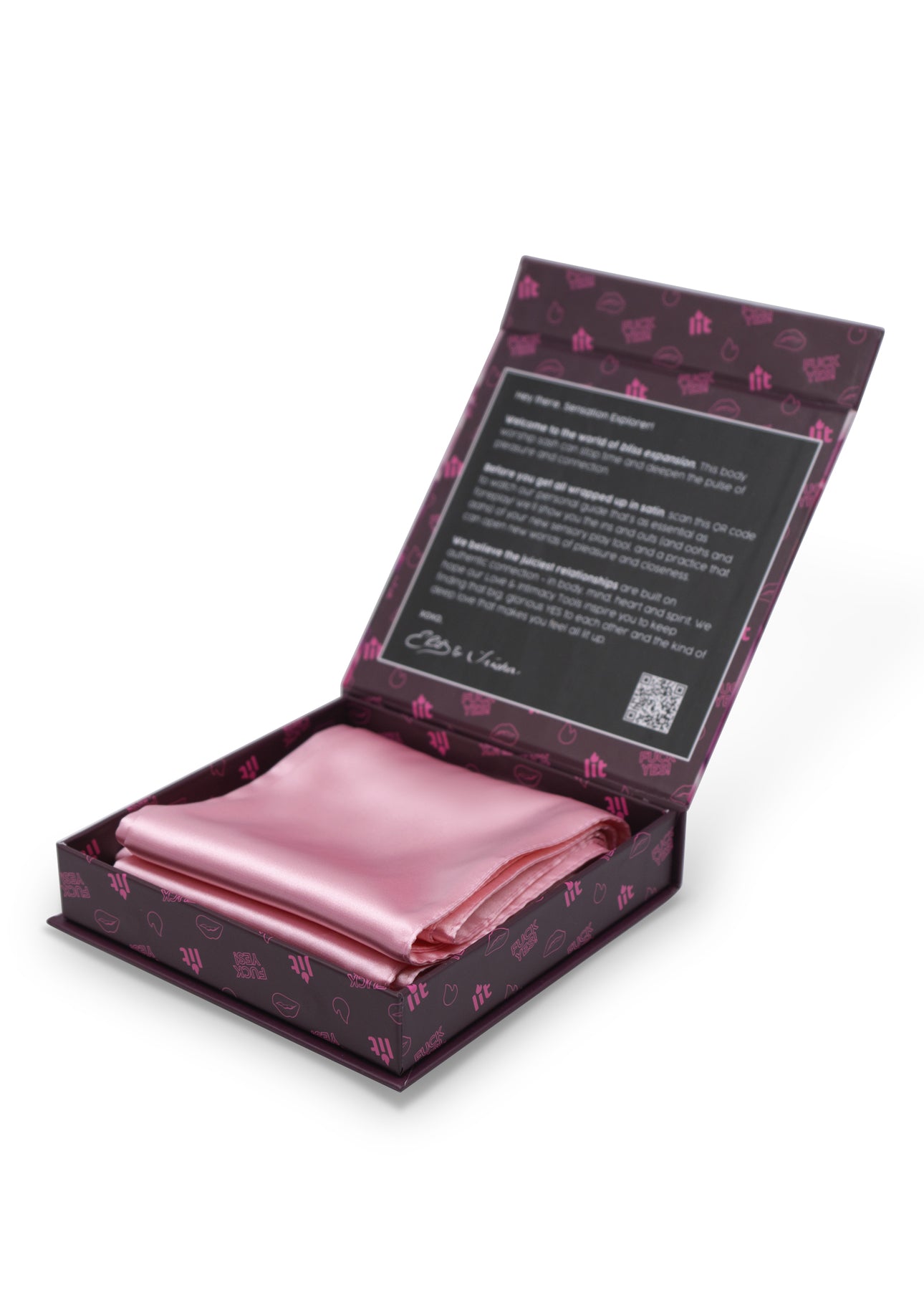 Across the Silky Way pink satin sash in gift packaging