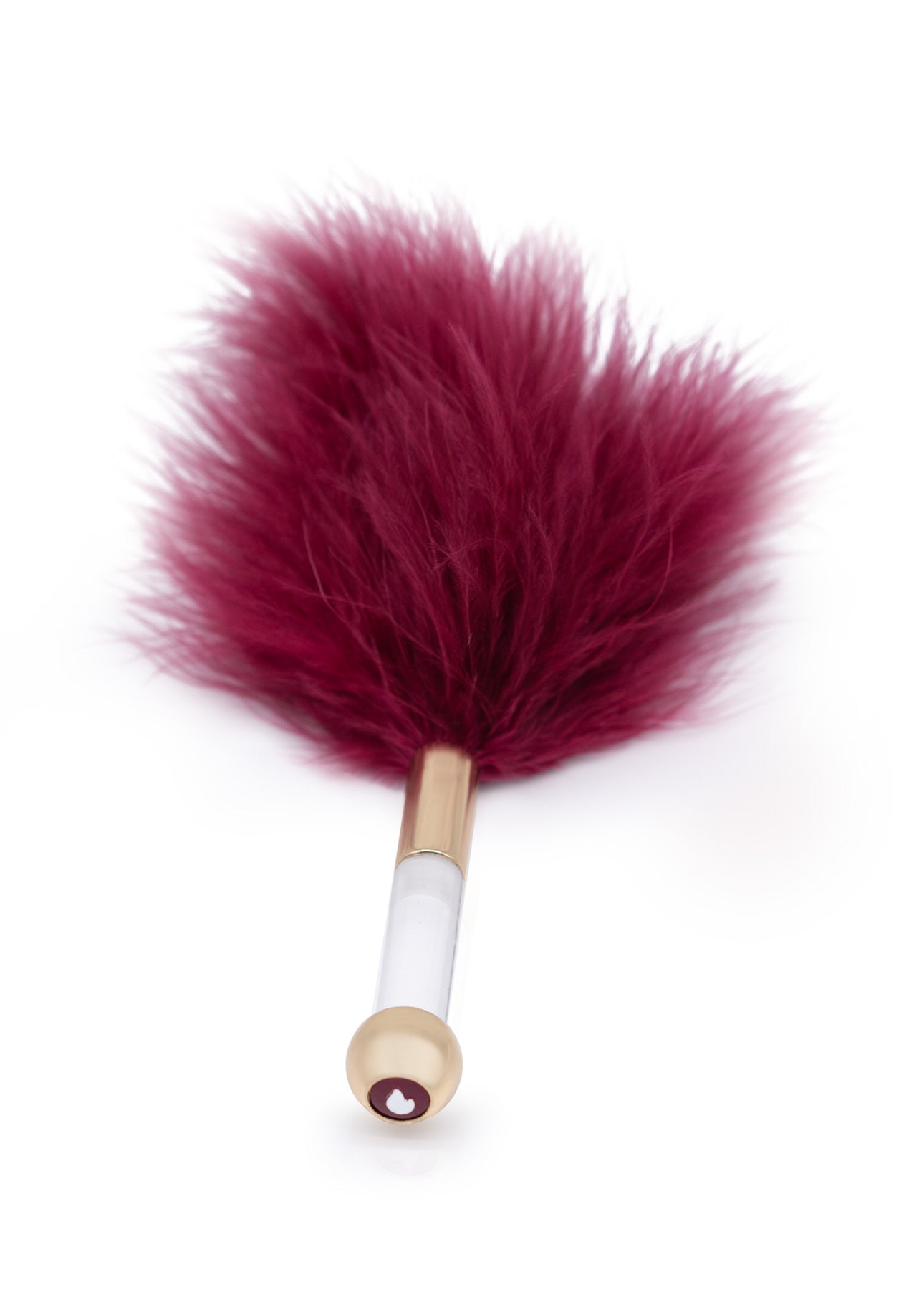 Fluff Puff Bordeaux feather tickler for teasing and foreplay on white background